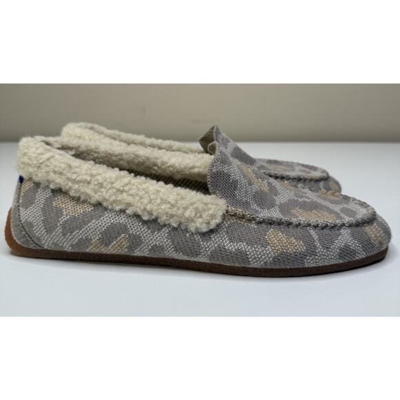 Rothy's The Scuff Slipper Womens 9 Cozy Cat Grey Wool Leopard Sherpa Lined Flats - Picture 1 of 9